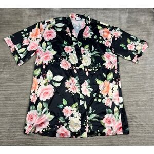 Turquaz Robe Women XXL Black Floral Satin Kimono Short Sleeve Romantic Lounge